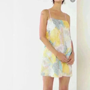 Urban Outfitters crinkle fabric yellow, pink & blue dress